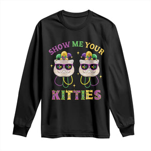 Mardi Gras Long Sleeve Shirt Show Me Your Kitties Cute Cat Masked Jester Hat Bead TS09 Black Print Your Wear