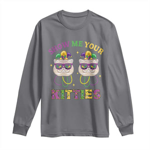 Mardi Gras Long Sleeve Shirt Show Me Your Kitties Cute Cat Masked Jester Hat Bead TS09 Charcoal Print Your Wear