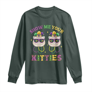 Mardi Gras Long Sleeve Shirt Show Me Your Kitties Cute Cat Masked Jester Hat Bead TS09 Dark Forest Green Print Your Wear