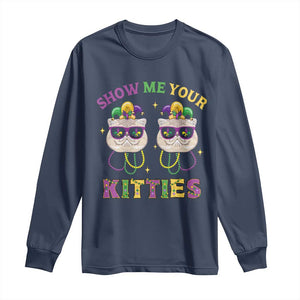 Mardi Gras Long Sleeve Shirt Show Me Your Kitties Cute Cat Masked Jester Hat Bead TS09 Navy Print Your Wear