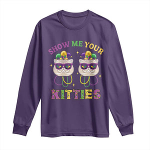 Mardi Gras Long Sleeve Shirt Show Me Your Kitties Cute Cat Masked Jester Hat Bead TS09 Purple Print Your Wear