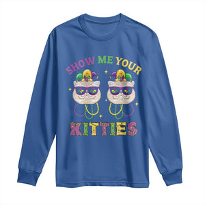 Mardi Gras Long Sleeve Shirt Show Me Your Kitties Cute Cat Masked Jester Hat Bead TS09 Royal Blue Print Your Wear