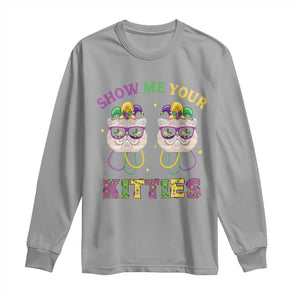 Mardi Gras Long Sleeve Shirt Show Me Your Kitties Cute Cat Masked Jester Hat Bead TS09 Sport Gray Print Your Wear