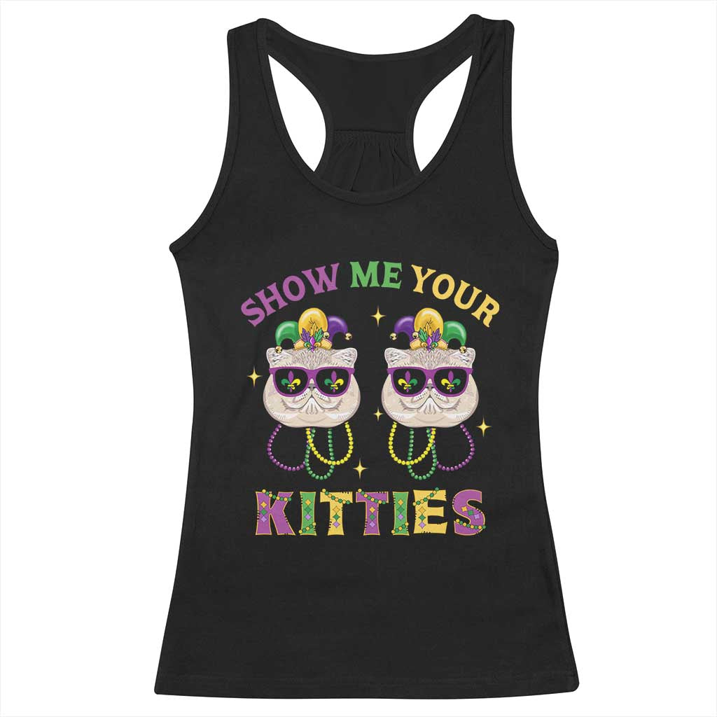 Mardi Gras Racerback Tank Top Show Me Your Kitties Cute Cat Masked Jester Hat Bead TS09 Black Print Your Wear
