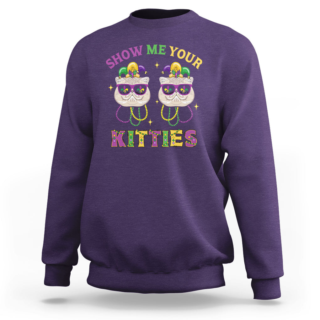 Mardi Gras Sweatshirt Show Me Your Kitties Cute Cat Masked Jester Hat Bead TS09 Purple Printyourwear