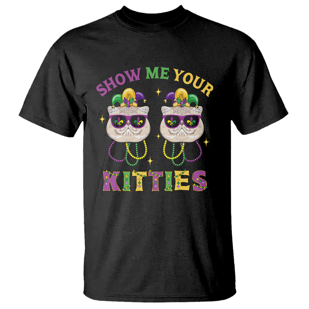 Mardi Gras T Shirt Show Me Your Kitties Cute Cat Masked Jester Hat Bead TS09 Black Printyourwear