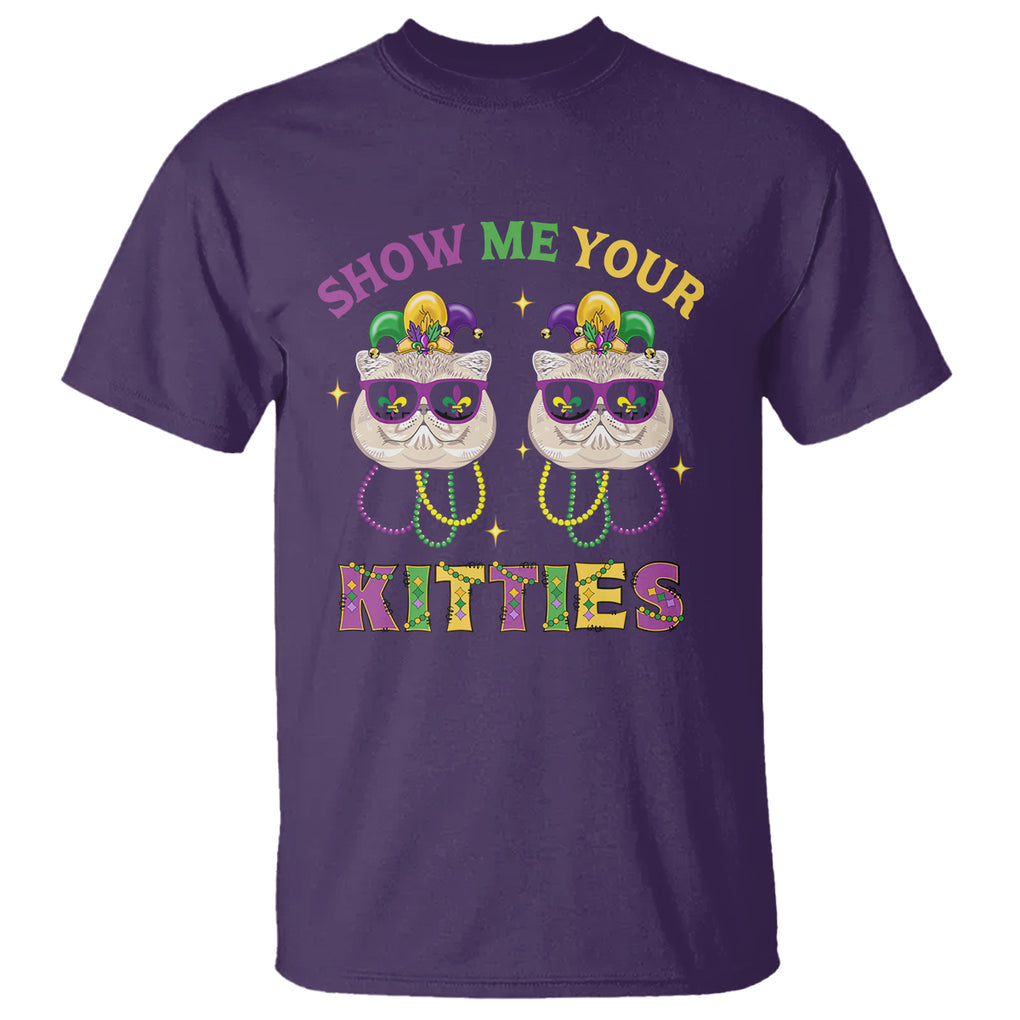 Mardi Gras T Shirt Show Me Your Kitties Cute Cat Masked Jester Hat Bead TS09 Purple Printyourwear
