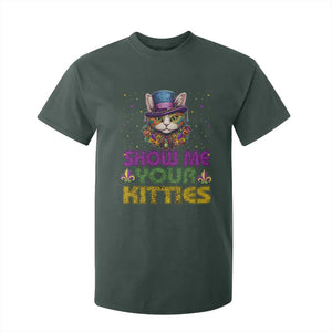 Mardi Gras T Shirt For Kid Show Me Your Kitties Cool Cat Jester Hat Bead TS09 Dark Forest Green Print Your Wear