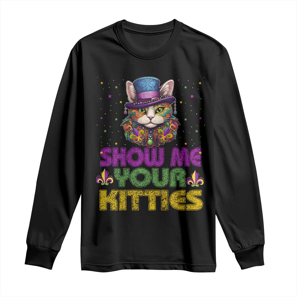 Mardi Gras Long Sleeve Shirt Show Me Your Kitties Cool Cat Jester Hat Bead TS09 Black Print Your Wear