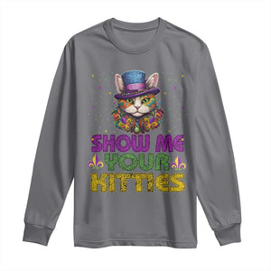 Mardi Gras Long Sleeve Shirt Show Me Your Kitties Cool Cat Jester Hat Bead TS09 Charcoal Print Your Wear