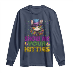 Mardi Gras Long Sleeve Shirt Show Me Your Kitties Cool Cat Jester Hat Bead TS09 Navy Print Your Wear