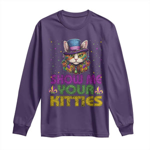 Mardi Gras Long Sleeve Shirt Show Me Your Kitties Cool Cat Jester Hat Bead TS09 Purple Print Your Wear