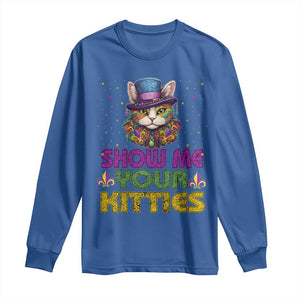 Mardi Gras Long Sleeve Shirt Show Me Your Kitties Cool Cat Jester Hat Bead TS09 Royal Blue Print Your Wear