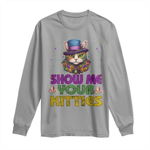 Mardi Gras Long Sleeve Shirt Show Me Your Kitties Cool Cat Jester Hat Bead TS09 Sport Gray Print Your Wear