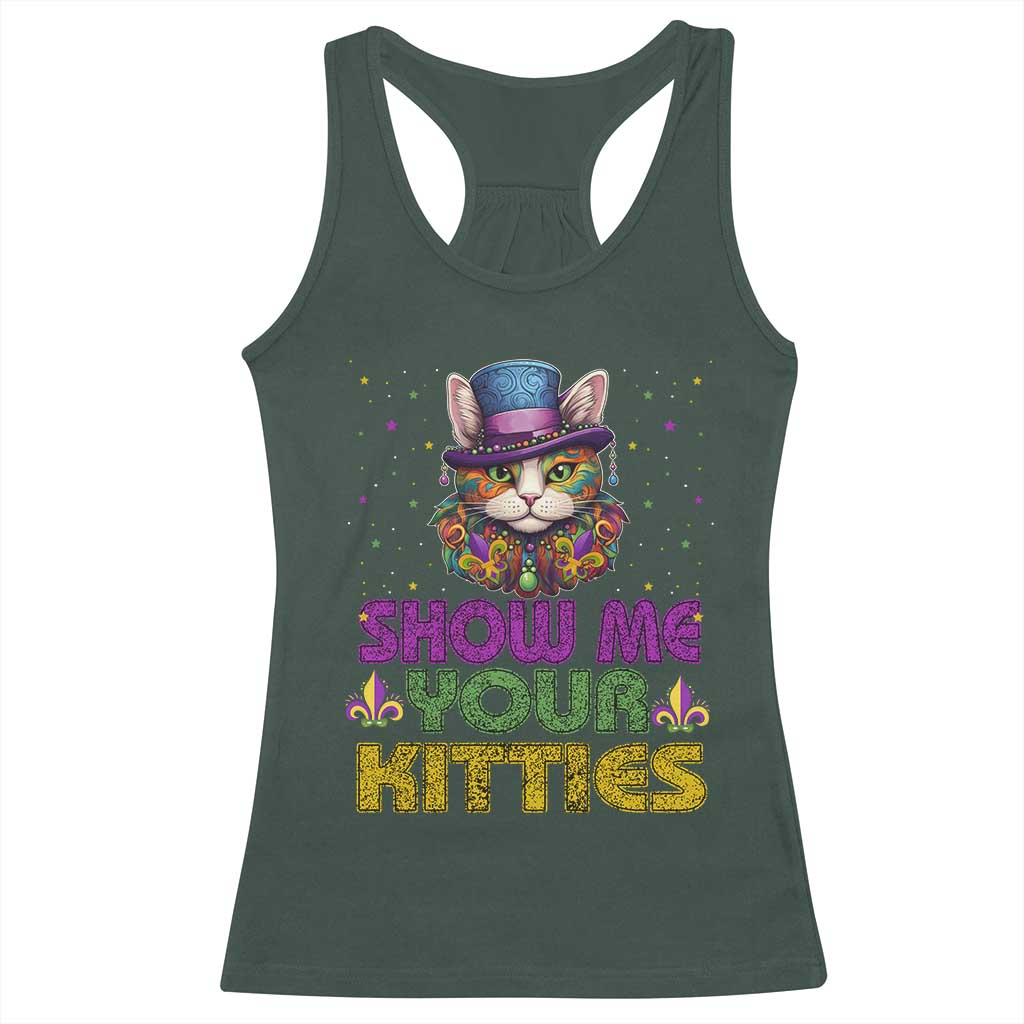 Mardi Gras Racerback Tank Top Show Me Your Kitties Cool Cat Jester Hat Bead TS09 Dark Forest Green Print Your Wear