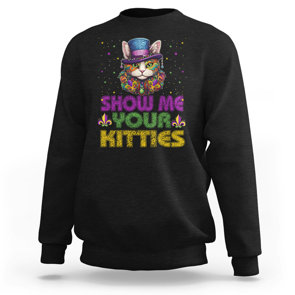 Mardi Gras Sweatshirt Show Me Your Kitties Cool Cat Jester Hat Bead TS09 Black Printyourwear