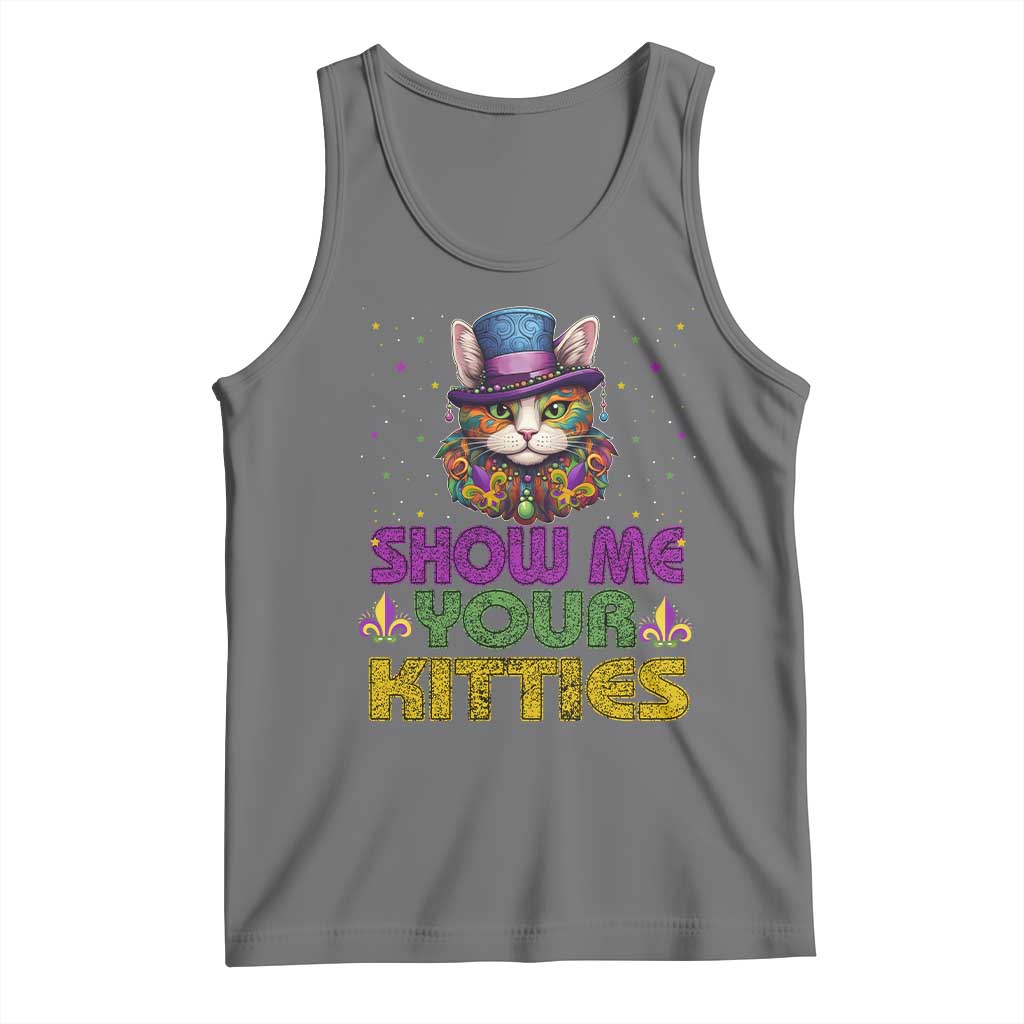Mardi Gras Tank Top Show Me Your Kitties Cool Cat Jester Hat Bead TS09 Black Heather Print Your Wear