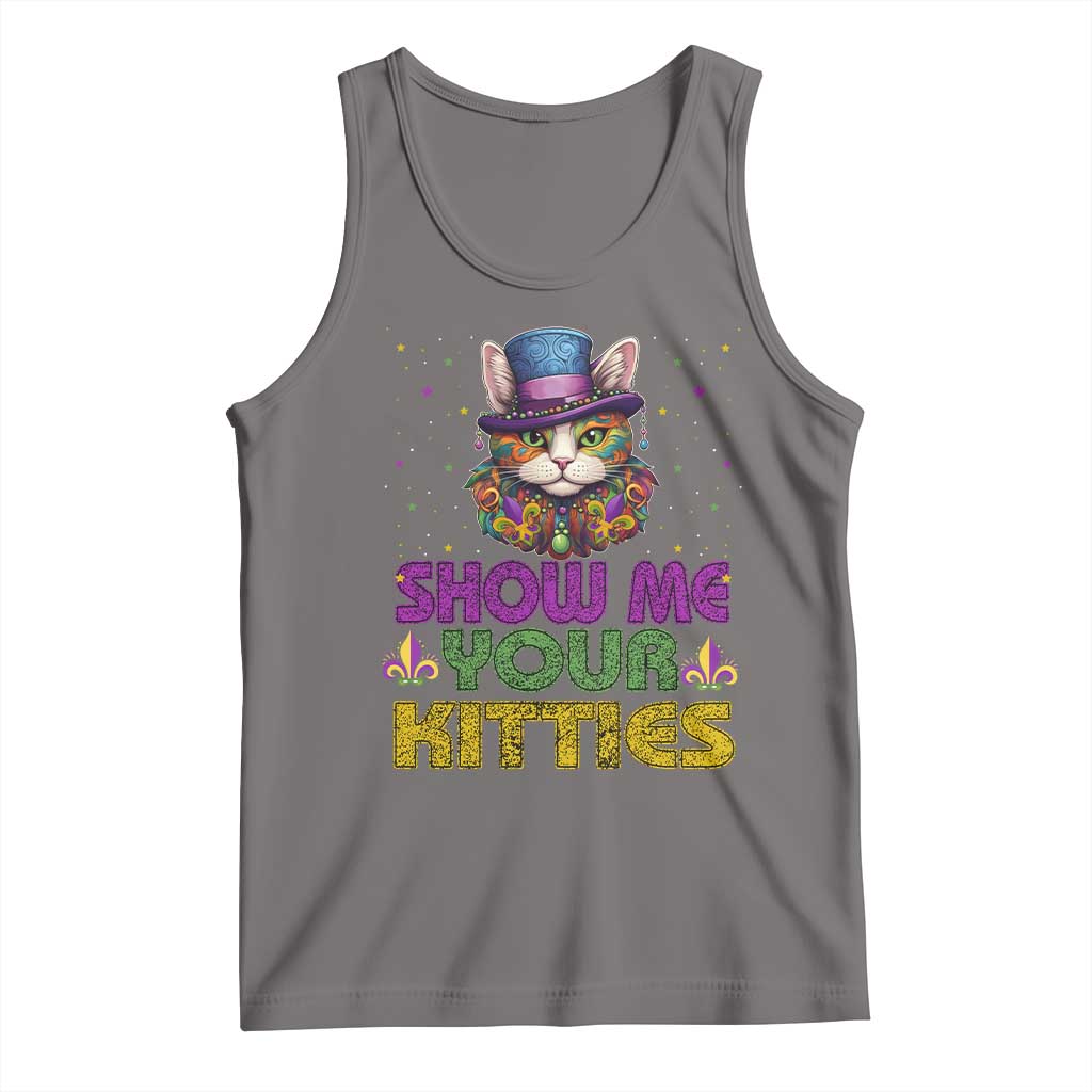 Mardi Gras Tank Top Show Me Your Kitties Cool Cat Jester Hat Bead TS09 Deep Heather Print Your Wear