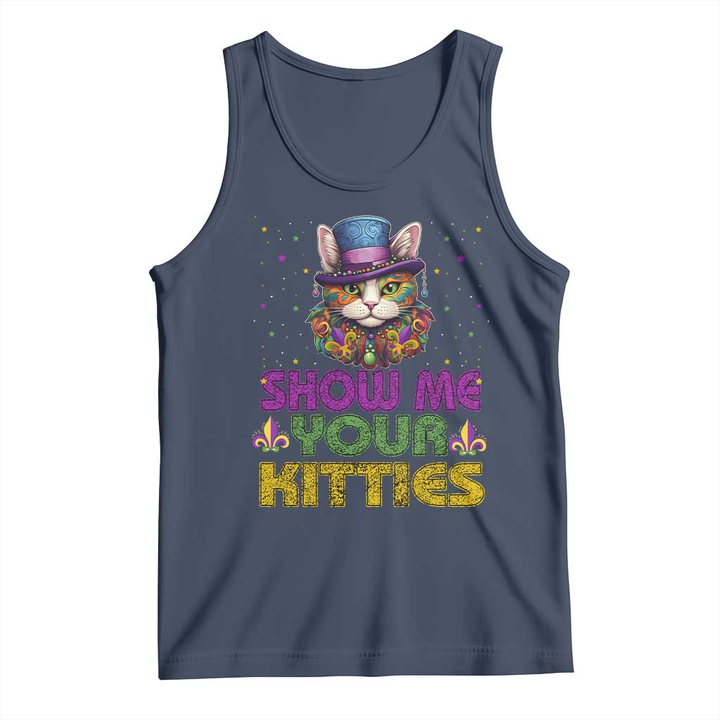 Mardi Gras Tank Top Show Me Your Kitties Cool Cat Jester Hat Bead TS09 Navy Print Your Wear