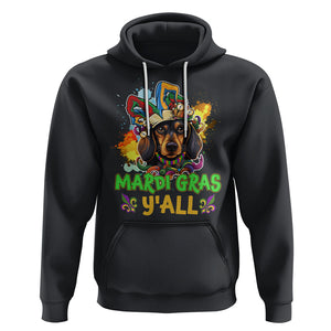 Mardi Gras Y'all Dachshund Dog With Beads Colorful Hoodie TS09 Black Printyourwear