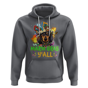 Mardi Gras Y'all Dachshund Dog With Beads Colorful Hoodie TS09 Charcoal Printyourwear