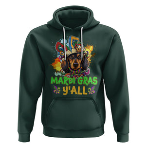 Mardi Gras Y'all Dachshund Dog With Beads Colorful Hoodie TS09 Dark Forest Green Printyourwear