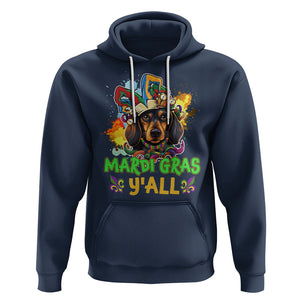 Mardi Gras Y'all Dachshund Dog With Beads Colorful Hoodie TS09 Navy Printyourwear