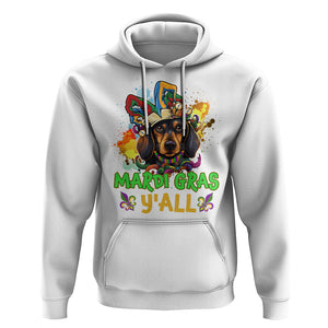 Mardi Gras Y'all Dachshund Dog With Beads Colorful Hoodie TS09 White Printyourwear