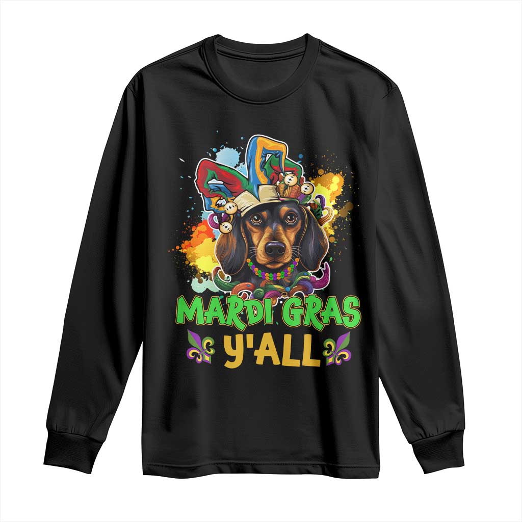 Mardi Gras Y'all Dachshund Dog With Beads Colorful Long Sleeve Shirt TS09 Black Print Your Wear