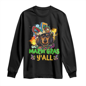 Mardi Gras Y'all Dachshund Dog With Beads Colorful Long Sleeve Shirt TS09 Black Print Your Wear