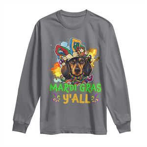 Mardi Gras Y'all Dachshund Dog With Beads Colorful Long Sleeve Shirt TS09 Charcoal Print Your Wear