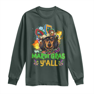 Mardi Gras Y'all Dachshund Dog With Beads Colorful Long Sleeve Shirt TS09 Dark Forest Green Print Your Wear