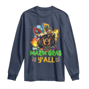 Mardi Gras Y'all Dachshund Dog With Beads Colorful Long Sleeve Shirt TS09 Navy Print Your Wear