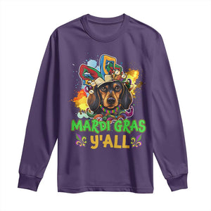 Mardi Gras Y'all Dachshund Dog With Beads Colorful Long Sleeve Shirt TS09 Purple Print Your Wear