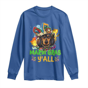 Mardi Gras Y'all Dachshund Dog With Beads Colorful Long Sleeve Shirt TS09 Royal Blue Print Your Wear