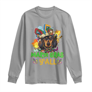 Mardi Gras Y'all Dachshund Dog With Beads Colorful Long Sleeve Shirt TS09 Sport Gray Print Your Wear