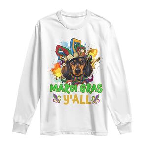 Mardi Gras Y'all Dachshund Dog With Beads Colorful Long Sleeve Shirt TS09 White Print Your Wear