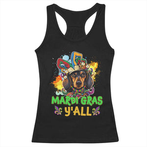 Mardi Gras Y'all Dachshund Dog With Beads Colorful Racerback Tank Top TS09 Black Print Your Wear