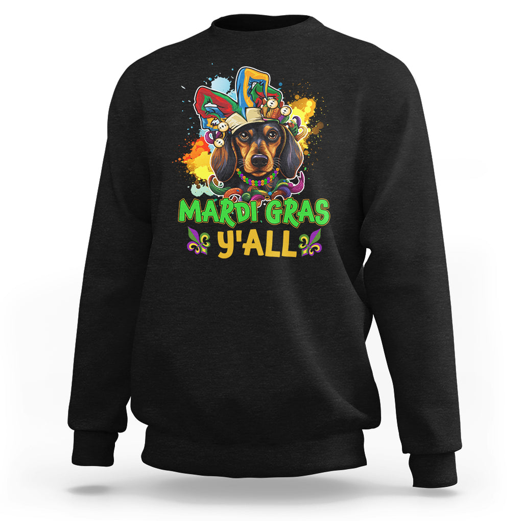 Mardi Gras Y'all Dachshund Dog With Beads Colorful Sweatshirt TS09 Black Printyourwear