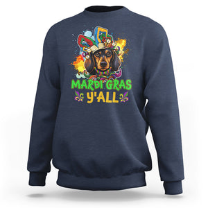 Mardi Gras Y'all Dachshund Dog With Beads Colorful Sweatshirt TS09 Navy Printyourwear