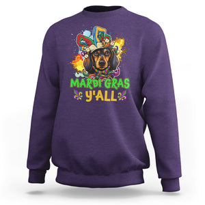 Mardi Gras Y'all Dachshund Dog With Beads Colorful Sweatshirt TS09 Purple Printyourwear
