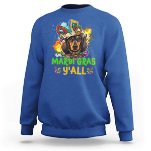 Mardi Gras Y'all Dachshund Dog With Beads Colorful Sweatshirt TS09 Royal Blue Printyourwear