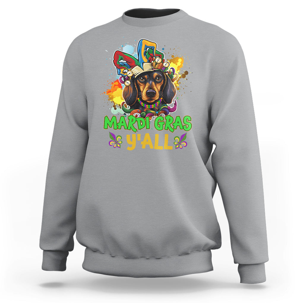 Mardi Gras Y'all Dachshund Dog With Beads Colorful Sweatshirt TS09 Sport Gray Printyourwear