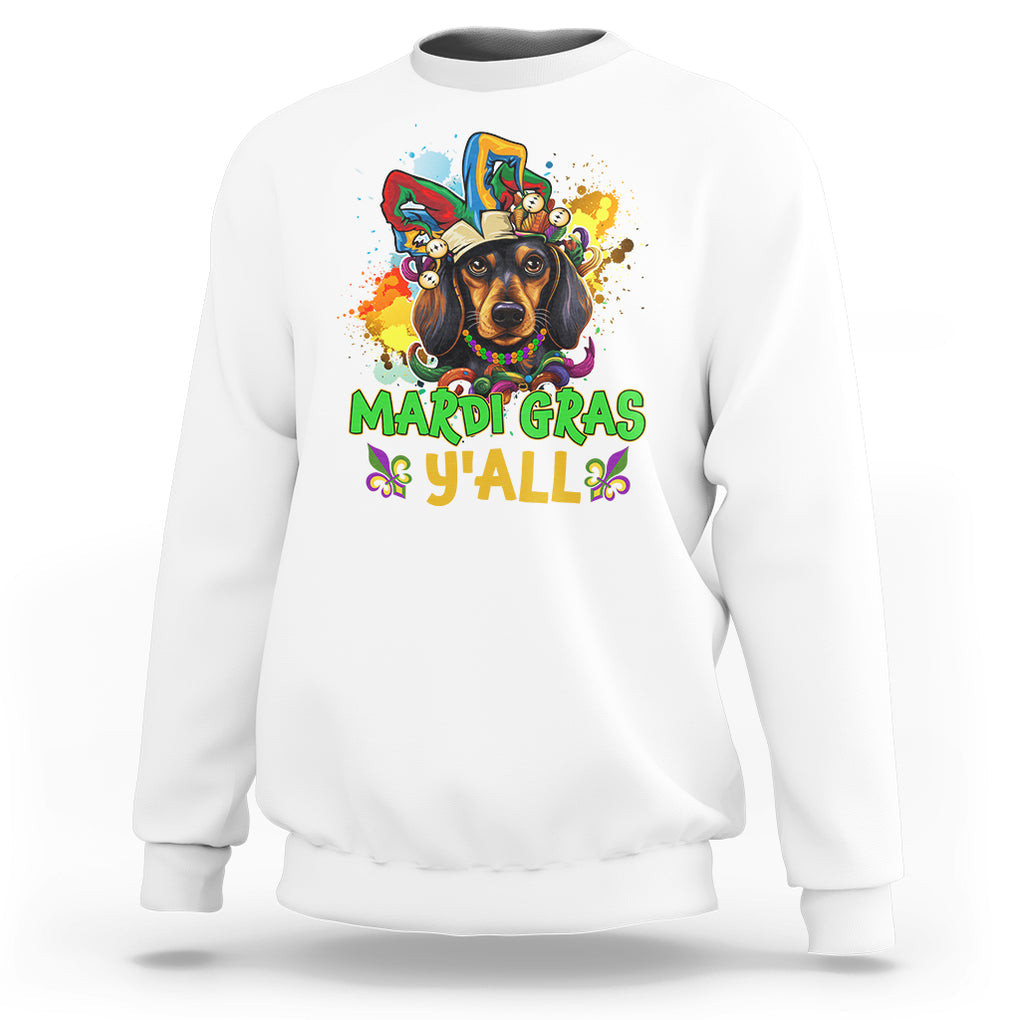Mardi Gras Y'all Dachshund Dog With Beads Colorful Sweatshirt TS09 White Printyourwear