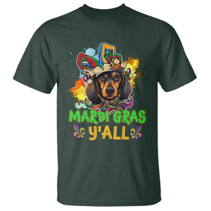 Mardi Gras Y'all Dachshund Dog With Beads Colorful T Shirt TS09 Dark Forest Green Printyourwear