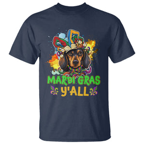 Mardi Gras Y'all Dachshund Dog With Beads Colorful T Shirt TS09 Navy Printyourwear