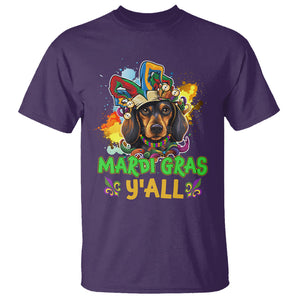 Mardi Gras Y'all Dachshund Dog With Beads Colorful T Shirt TS09 Purple Printyourwear