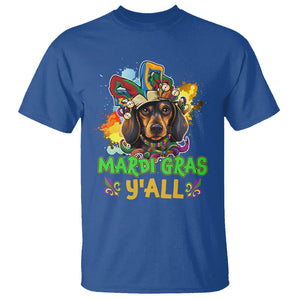 Mardi Gras Y'all Dachshund Dog With Beads Colorful T Shirt TS09 Royal Blue Printyourwear