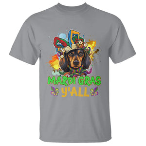 Mardi Gras Y'all Dachshund Dog With Beads Colorful T Shirt TS09 Sport Gray Printyourwear