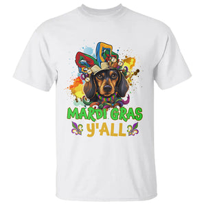 Mardi Gras Y'all Dachshund Dog With Beads Colorful T Shirt TS09 White Printyourwear